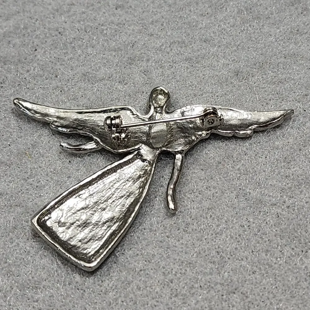 'My Sister My Friend' Inscription Angle In Flight Brooch Pin Vintage Silver Tone
